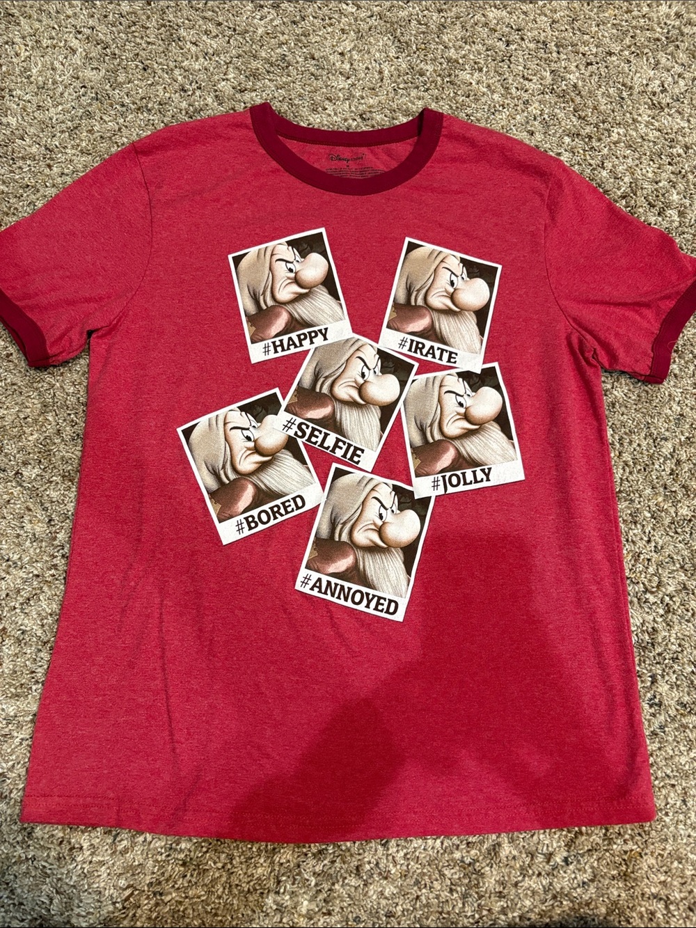 Disney Red Ringer Tee with Grumpy Dwarf Polaroid Graphic